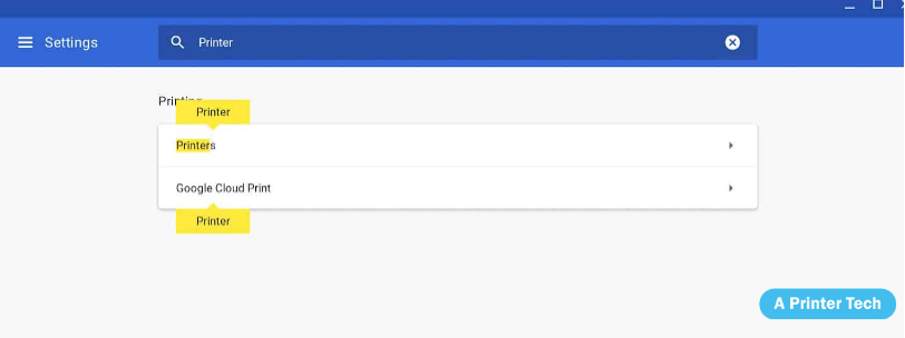 search printer option on google chrome setting