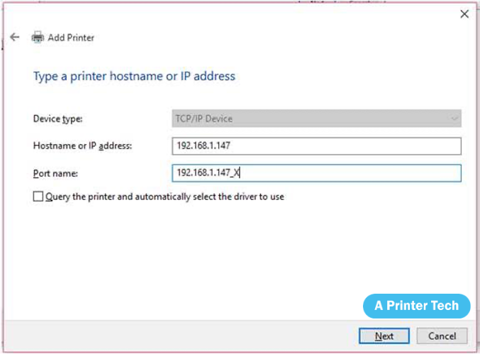 Fill in the IP address and port name box